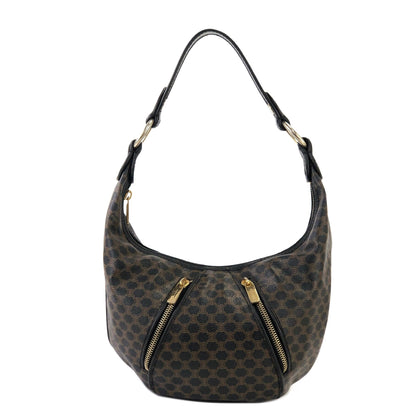 CELINE Macadam  Front zip Shoulder bag Hobobag Black Vintage Old 5hcxy3