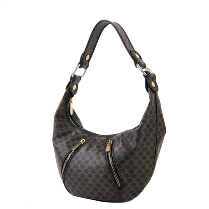 CELINE Macadam  Front zip Shoulder bag Hobobag Black Vintage Old 5hcxy3
