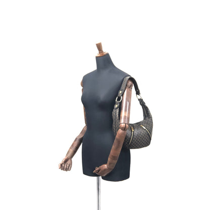 CELINE Macadam  Front zip Shoulder bag Hobobag Black Vintage Old 5hcxy3