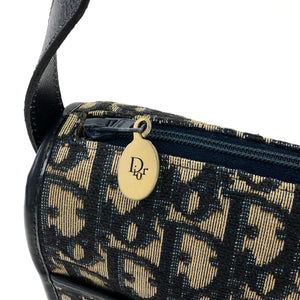 Christian Dior Logo Trotter Oblique Round Jacquard Shoulder bag Navy Vintage Old bpd7zc