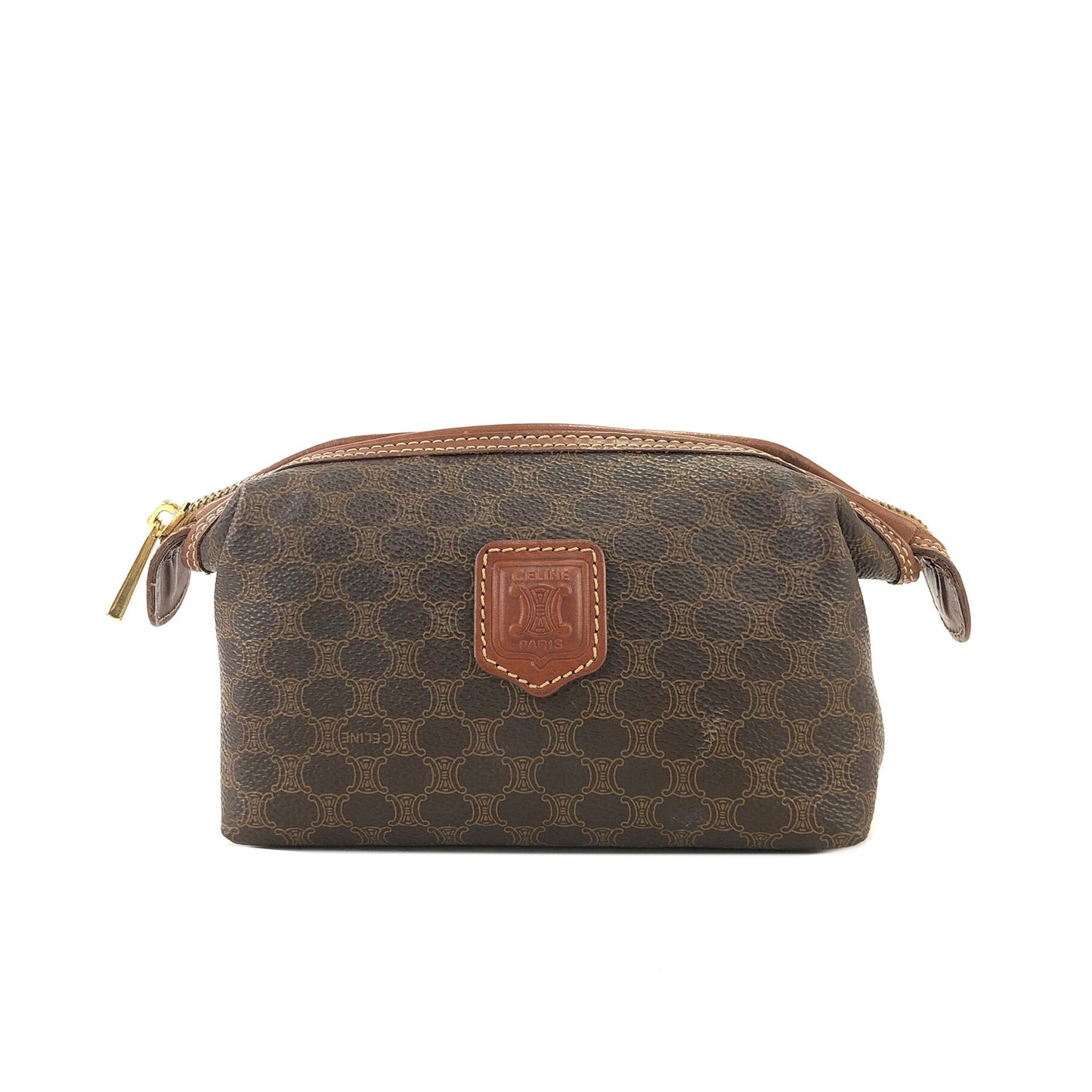CELINE Macadam Blason logo Pouch Brown Vintage Old CELINE y44z72