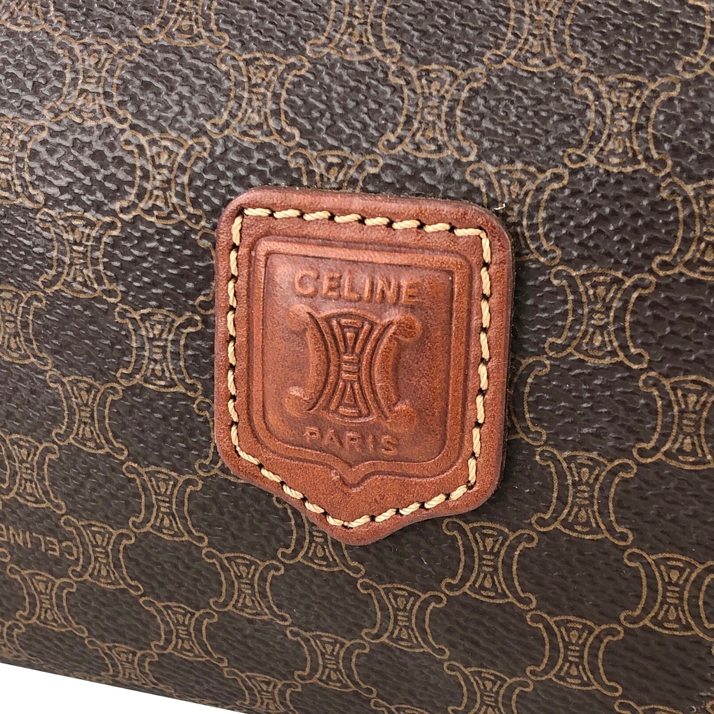 CELINE Macadam Blason logo Pouch Brown Vintage Old CELINE y44z72