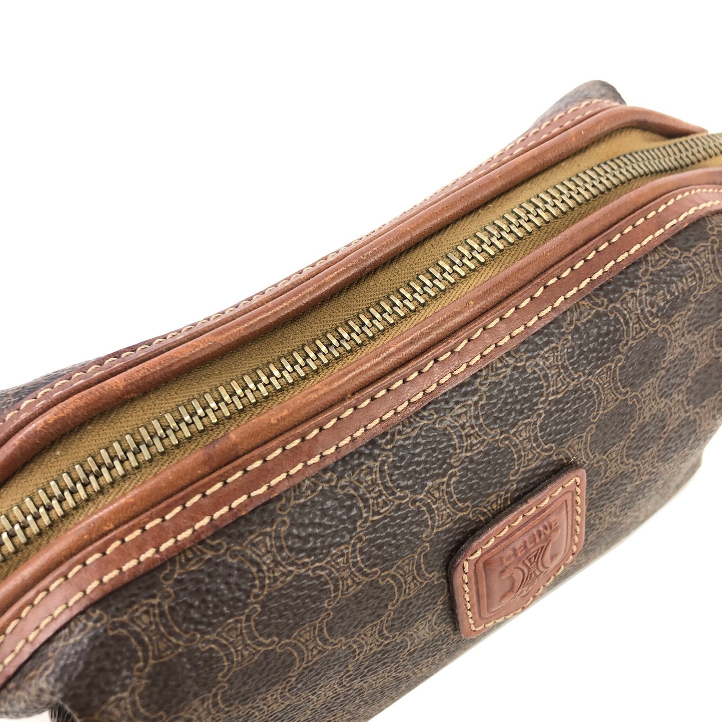 CELINE Macadam Blason logo Pouch Brown Vintage Old CELINE y44z72