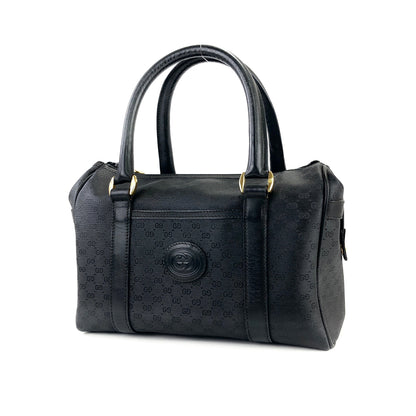 GUCCI GG Embossed Micro GG PVC Leather Mini Boston Front Pocket Handbag Black tcitd7