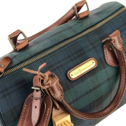 RALPH LAUREN Logo Black watch check Mini Boston bag Handbag Green Vintage Old mdtdg7