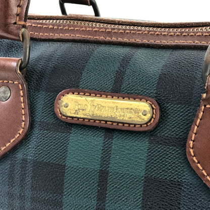 RALPH LAUREN Logo Black watch check Mini Boston bag Handbag Green Vintage Old hvmu8n