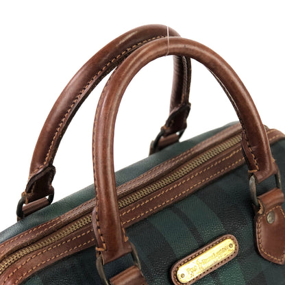 RALPH LAUREN Logo Black watch check Mini Boston bag Handbag Green Vintage Old hvmu8n
