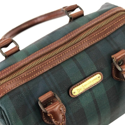 RALPH LAUREN Logo Black watch check Mini Boston bag Handbag Green Vintage Old hvmu8n