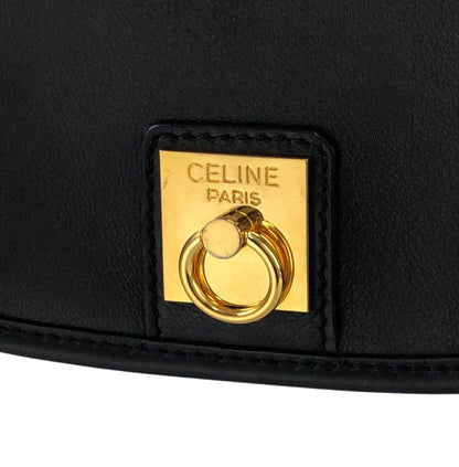 CELINE Gancini Flap Leather Shoulder bag Round bag Black Vintage btrkh7