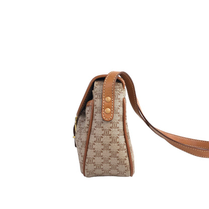 CELINE Macadam Front Buckle Flap Small Shoulder bag Crossbody Beige Vintage wbbars