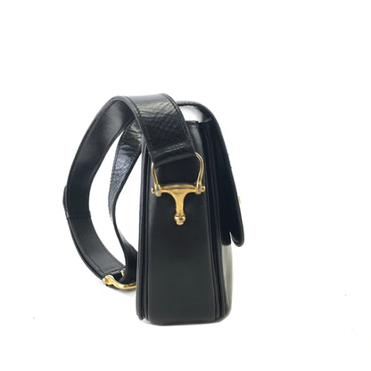 CELINE 馬銜扣皮革斜背包 黑色復古 p25eua 