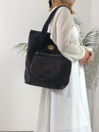 GUCCI Logo Pattern Suede Leather Totebag Black Vintage fpsx8s