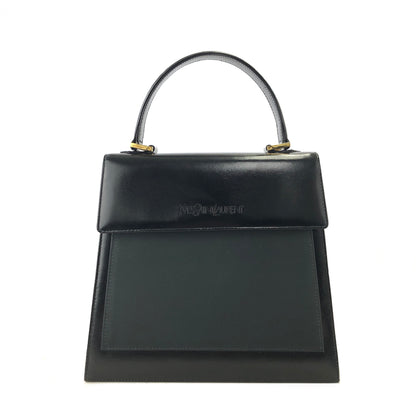 Yves Saint Laurent Logo Nylon Leather Top Handle Handbag Black Vintage w3hmrm