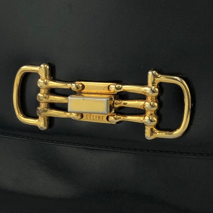 CELINE 馬銜扣皮革斜背包 黑色復古 p25eua 