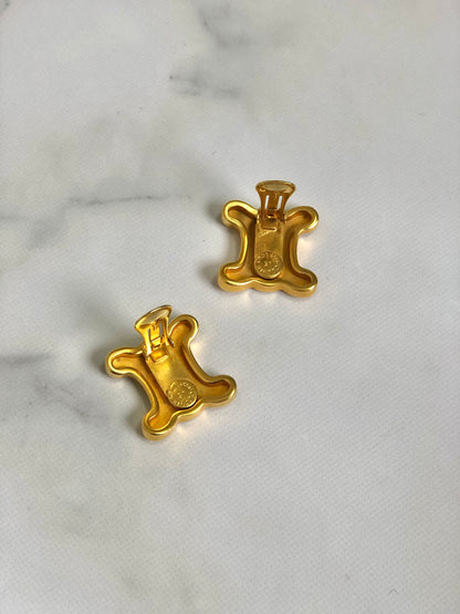 CELINE Triomphe Earrings Gold Vintage auxji2