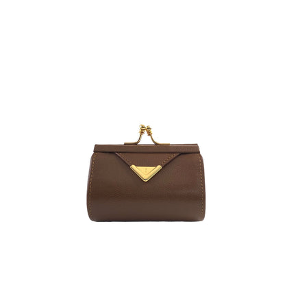 Yves Saint Laurent YSL Logo Leather Metal Clasp Coin Purse Brown Vintage n2ggig