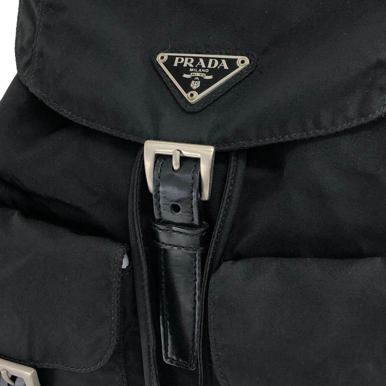 PRADA Triangle Logo Front Buckle Nylon Backpack Black Vintage f87c8s