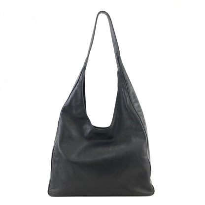 PRADA Logo Motif Embossed Leather Shoulder bag Hobobag Black Vintage b8kas6