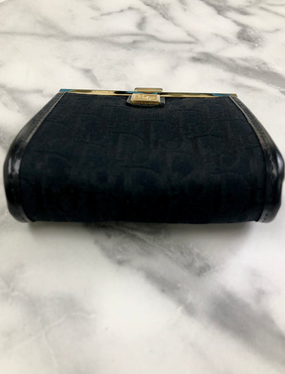 Christian Dior Trotter 標誌金屬扣提花皮革零皮夾黑色復古 wd4fgy 