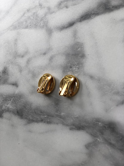 CELINE Circle Logo Earrings Gold Vintage 8rds48