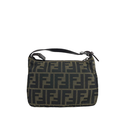 FENDI Zucca Jacquard Leather Handbag Vanity bag Brown Vintage si6gvh