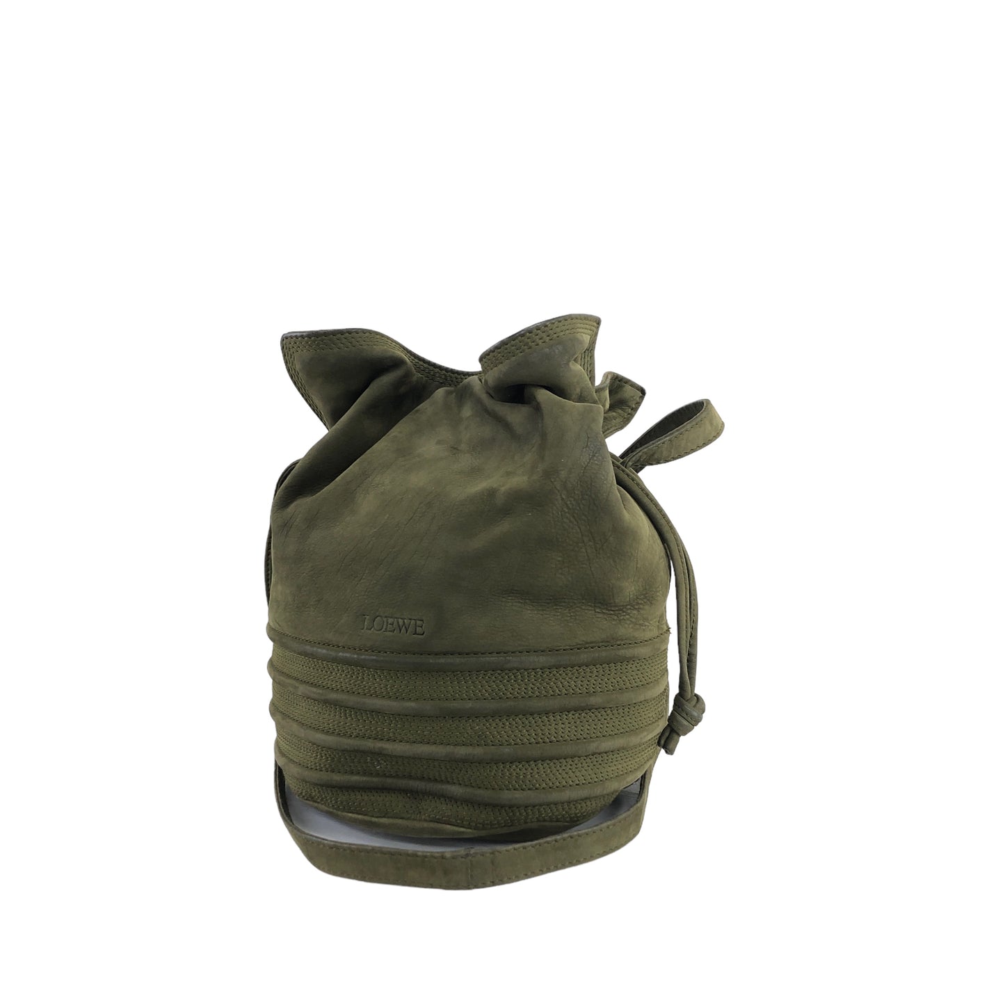 LOEWE Suede Drawstring Small Shoulder bag Olive Green Vintage trajxn