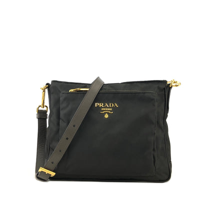 PRADA Logo Nylon Saffiano Leather Crossbody Shoulder bag Black Vintage eu2jv5