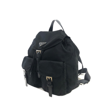 PRADA Triangle Logo Double Pocket Nylon Leather Backpack Black Vintage mkjw48