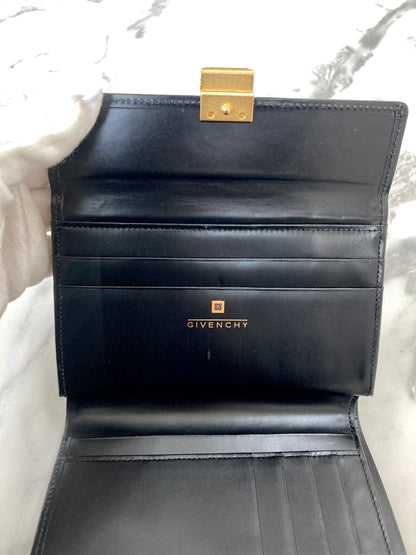 GIVENCHY Logo Leather Metal Clasp Folded Wallet Black Vintage szipvu
