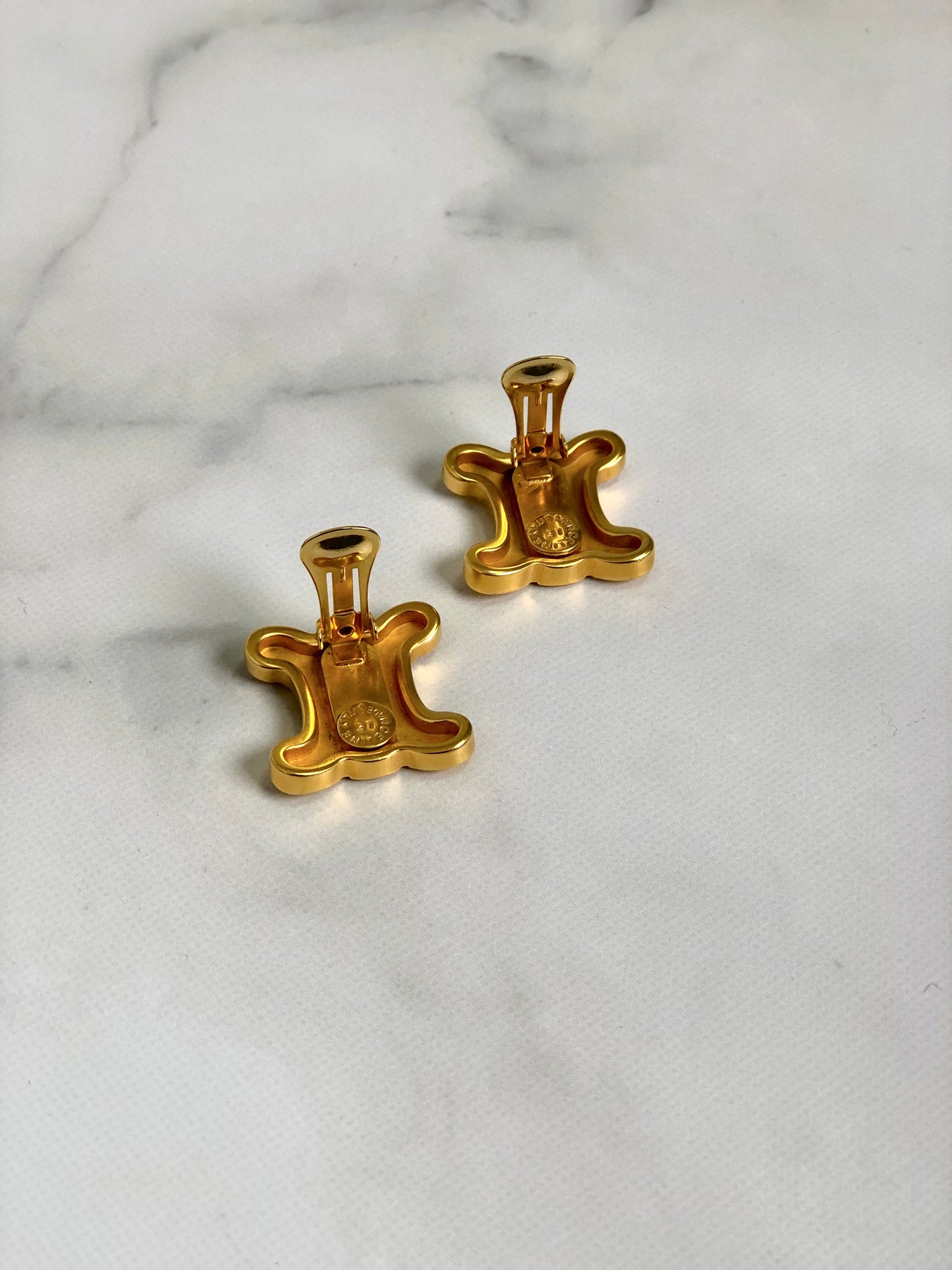 CELINE Triomphe Earrings Gold Vintage auxji2