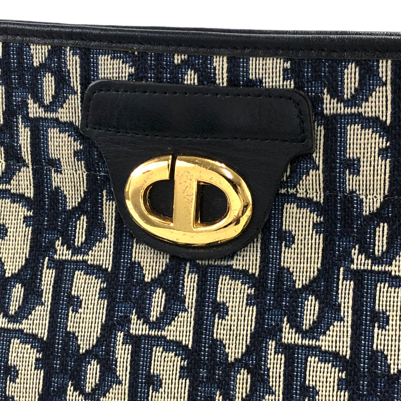 Christian Dior  Trotter CD Logo Jacquard Leather Shoulder bag Navy Vintage 5f4tcg