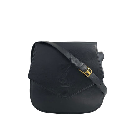 Yves Saint Laurent YSL Logo Stitch Leather Shoulder bag Black Vintage  njbegc