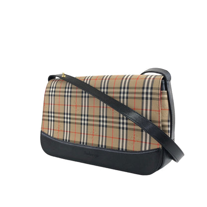 BURBERRY Nova Check Flap PVC Leather Shoulder bag Brown Vintage 3yxs46