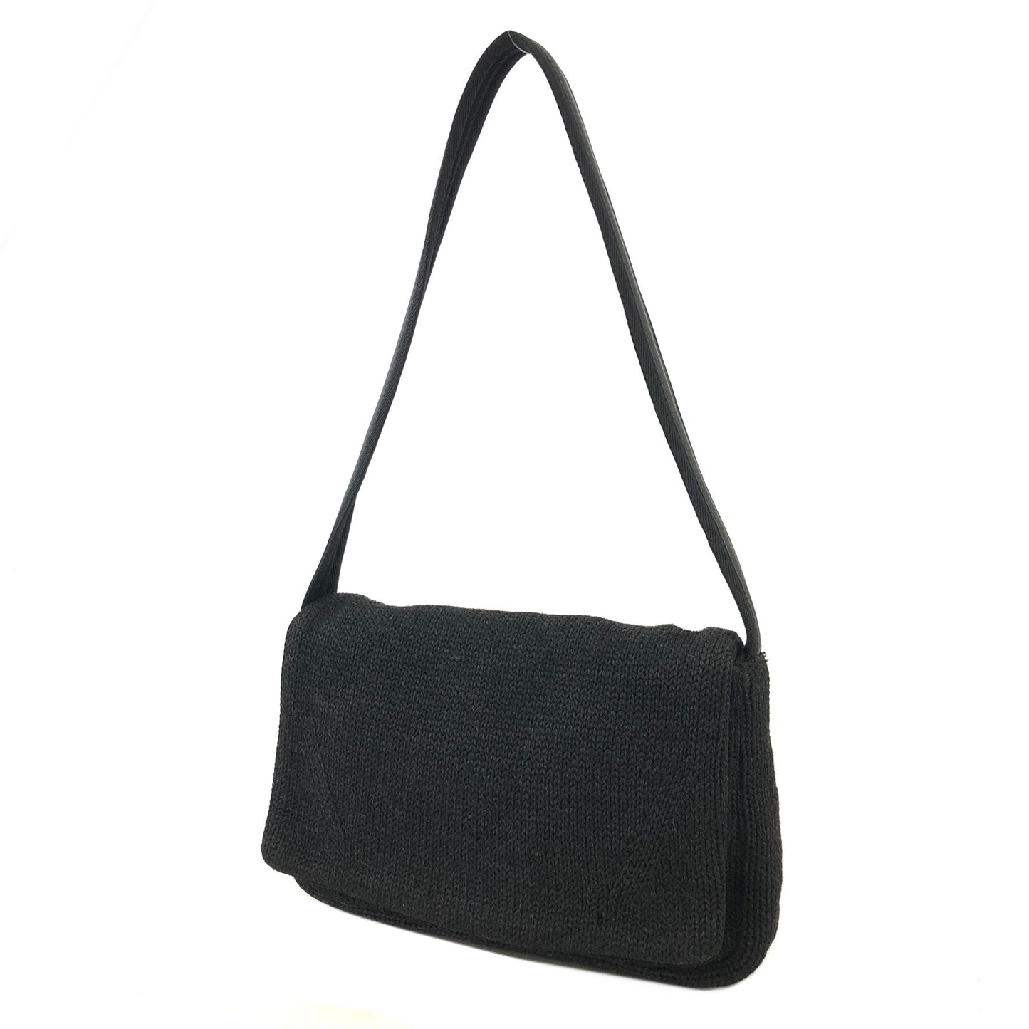 PRADA Triangle Logo Knit Shoulder bag Hobobag Black Vintage bdfyh6