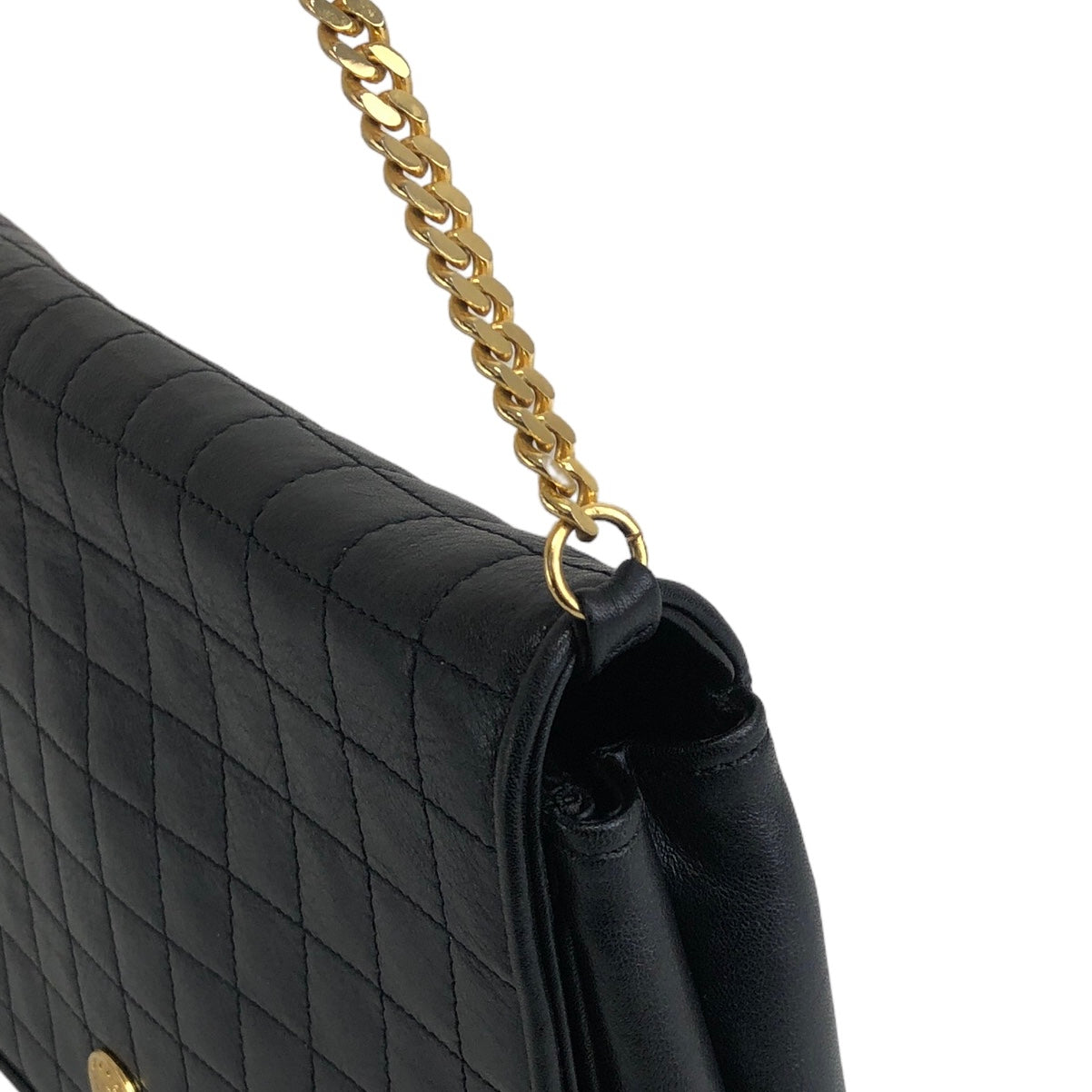 CELINE Blason Quilted Leather Chain Shoulder bag Black Vintage 3v4g62