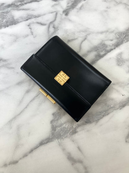 GIVENCHY Logo Leather Metal Clasp Folded Wallet Black Vintage szipvu