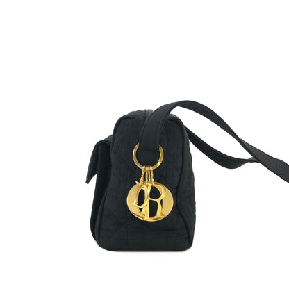 Christian Dior Cannage Logo Motif Charm Nylon Shoulder bag Black Vintage e7e3wt