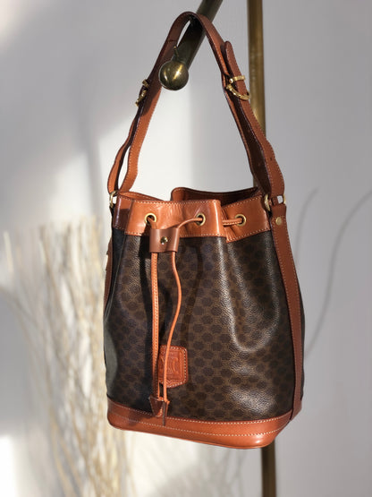 CELINE Macadam Blason  PVC Leather Drawstring Shoulder bag Brown Vintage 3z2thj