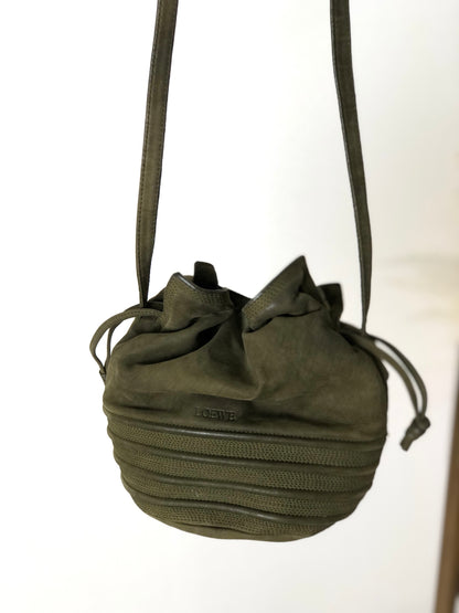 LOEWE Suede Drawstring Small Shoulder bag Olive Green Vintage trajxn