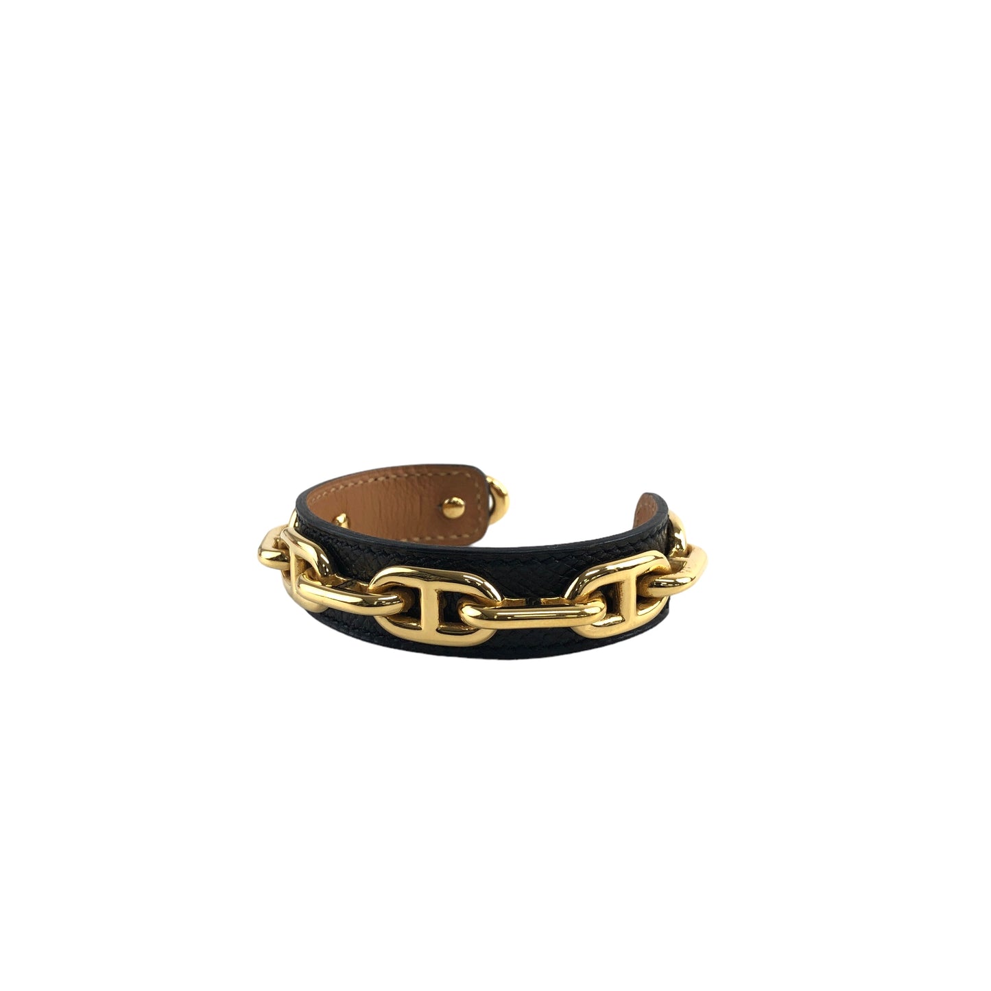 HERMES Chaine d'ancre Leather Bangle Black×Gold Vintage i5kvpf