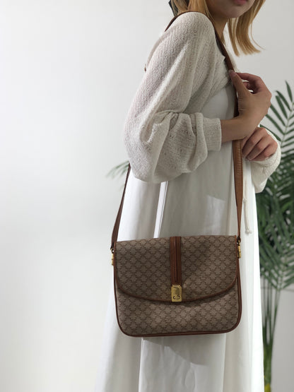 CELINE Macadam Blason Crossbody Shoulder bag Beige Vintage 3ucgmn