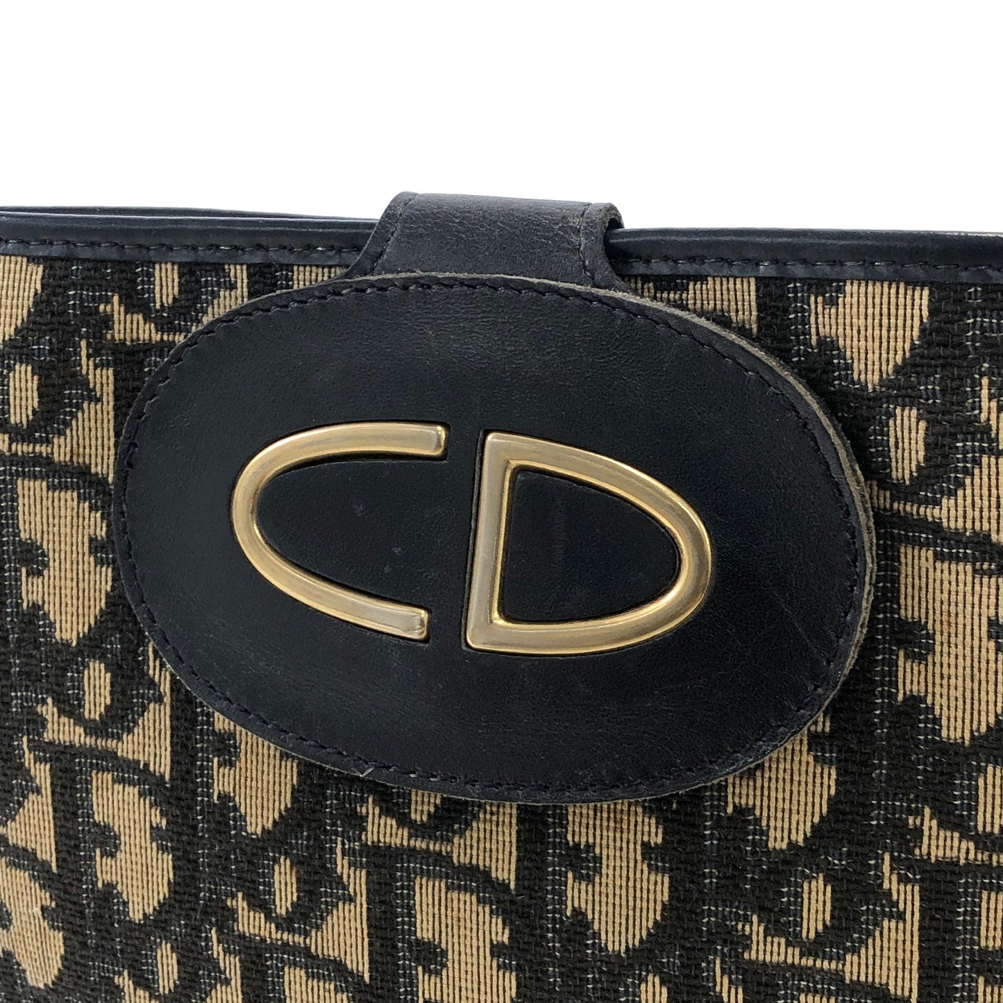 Christian Dior CD Logo Jacquard Leather Shoulder bag Navy Vintage avvjd4