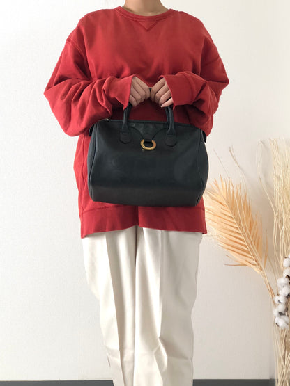 Christian Dior Trotter PVC 皮革手提波士頓包黑色復古 kg8k3x 