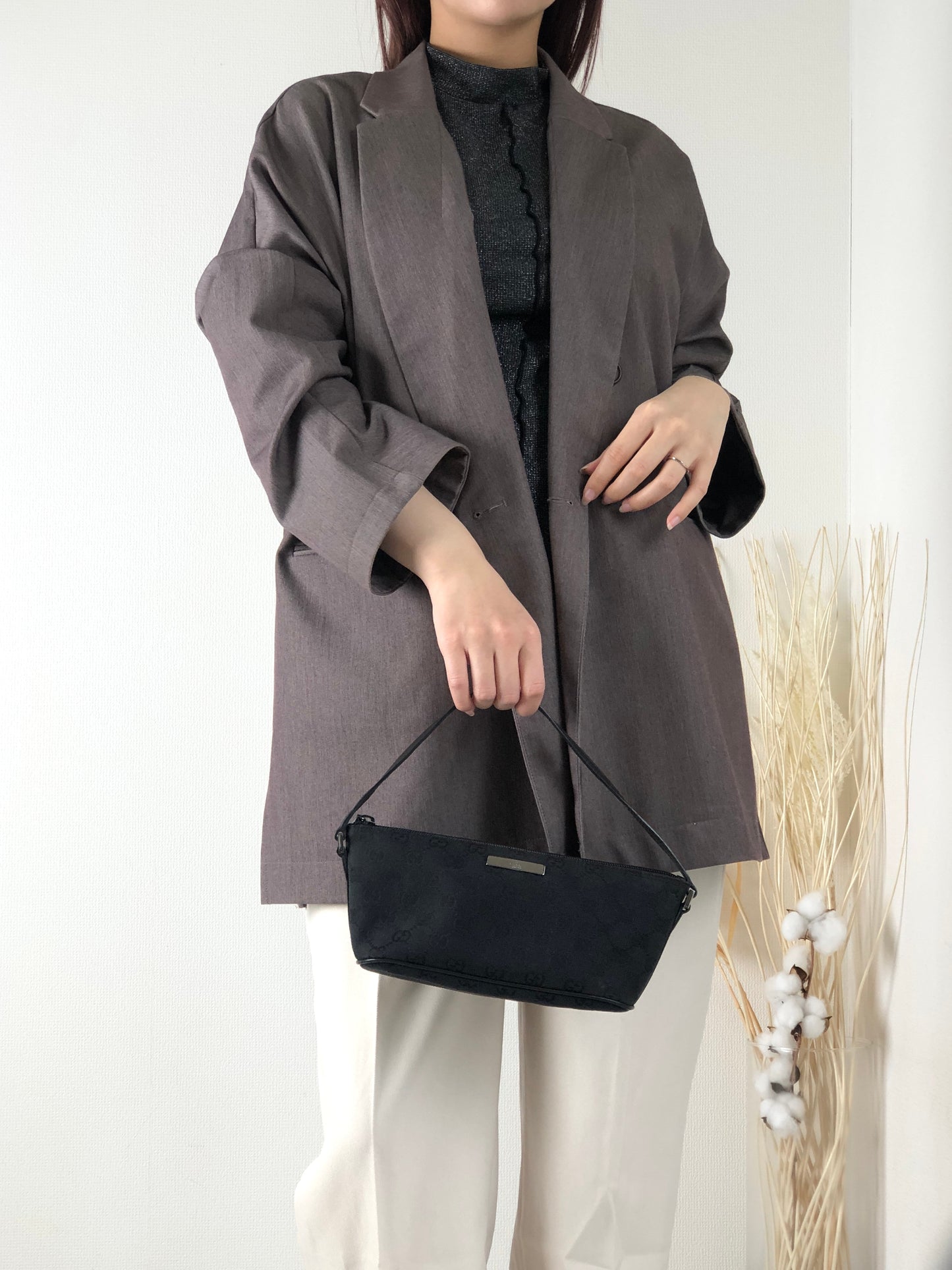 GUCCI GG Canvas Canvas Handbag Vanity bag Black Vintage 73mxrh