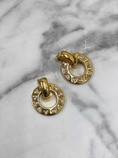 CELINE Logo Circle Logo Motif  Earrings Gold Vintage nad5px