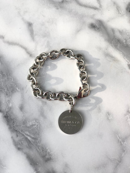 Tiffany &amp; Co. 圓形吊牌 925 銀手鍊 銀色 復古 xzhunx 