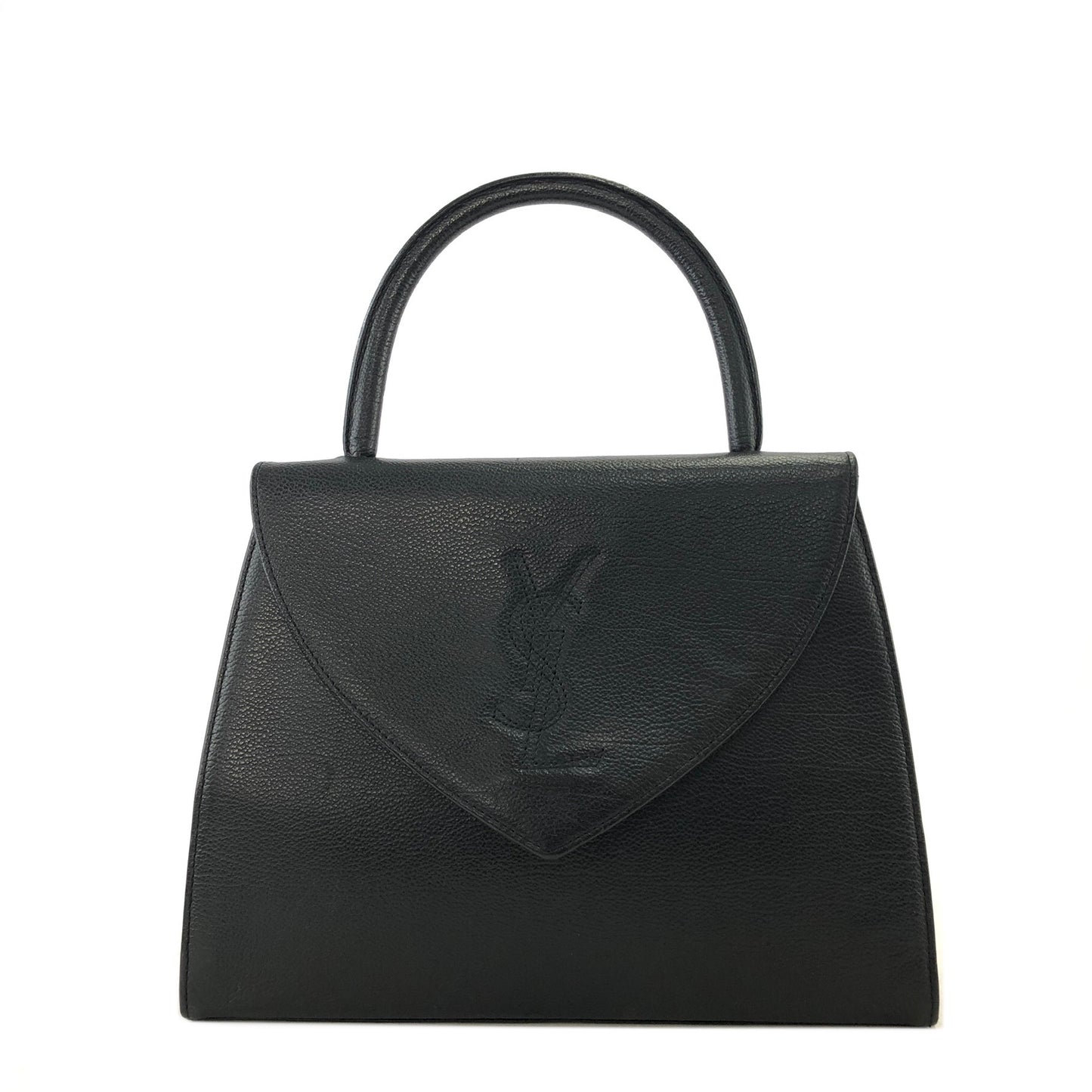 Yves Saint Laurent YSL Logo Logo Motif Embossed Leather Handbag Black Vintage c6yh7n