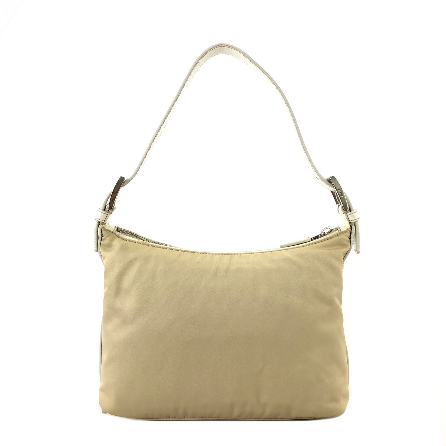 PRADA Triangle Logo Nylon Leather Handbag Hobo bag Beige Vintage