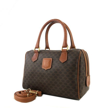 CELINE Macadam PVC Leather Two-way Handbag Shoulder bag Boston bag Brown Vintage znft22