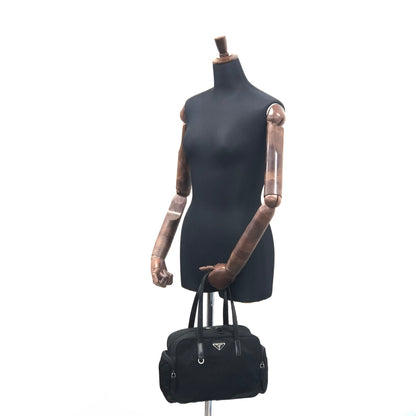 PRADA Triangle Logo Side Pocket Nylon Handbag Black Vintage z7gkye